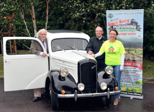 103-years-old Michael O'Connor at the wheel of a vintage Ford car which will be raffled at the South Kerry Ploughing Championships and Harvest Show. Also in photograph are, from left, Connie and Karen Brosnan, Killarney branch of the Irish Kidney Association. Picture: Don MacMonagle  